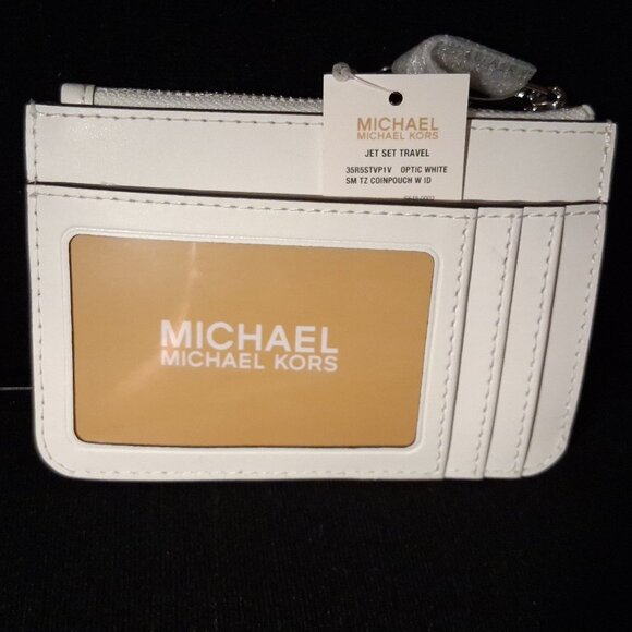 Michael Kors Jet Set Quilted Travel Zip Top Wallet with Coin Pouch Optic White - Picture 15 of 15